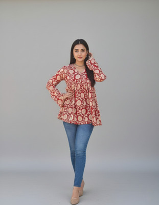Desi Beats Casual Ethnic Motifs Women Red Top