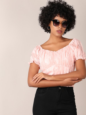 V-MART Casual Solid Women Pink Top