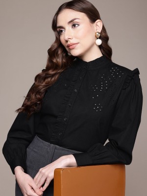 French Connection Casual Embellished Women Black Top