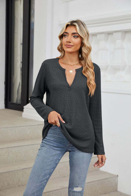 OUTZIDR Casual Solid Women Black Top