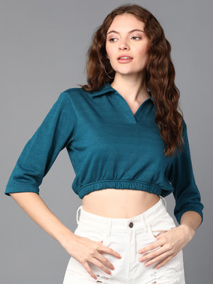 METRONAUT Casual Solid Women Dark Blue Top