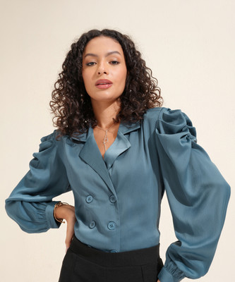 Tokyo Talkies Casual Solid Women Grey Top