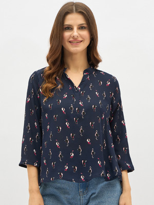 RudraRobes Casual Printed Women Dark Blue Top
