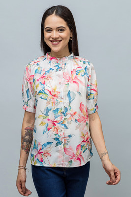PURYS Casual Floral Print Women Pink Top