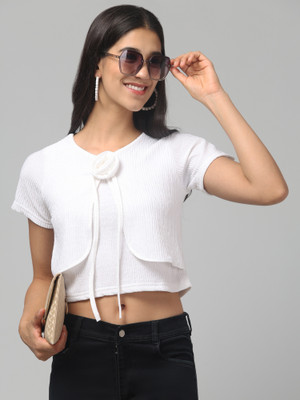 clobug Casual Self Design Women White Top