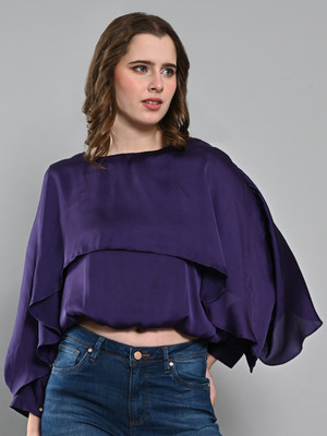ITI Casual Solid Women Purple Top
