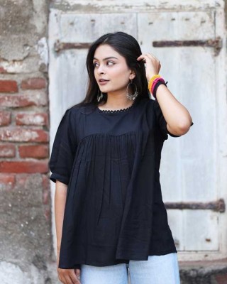 LADAKDI Casual Self Design Women Black Top