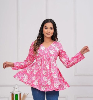 Radhegovind Creation Party Printed Women Blue Top