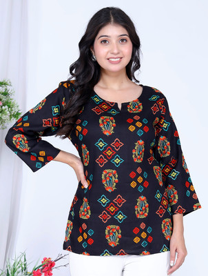 MFFabric Casual Printed Women Black Top