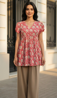 TAYARA Casual Floral Print Women Pink Top