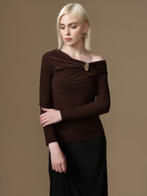 KAZO Party Solid Women Brown Top