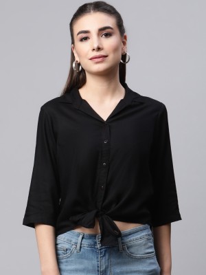 Ayaany Casual Solid Women Black Top