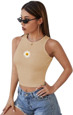 Fashion And Youth Casual Floral Print Women Beige Top