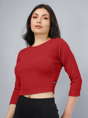 Plus Size Casual Self Design Women Maroon Top