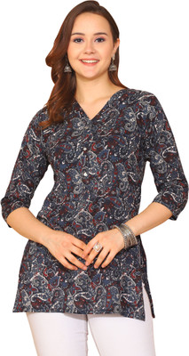 Wonder Weave Party Printed Women Black, Dark Blue Top