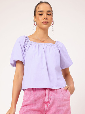 Dressberry Casual Solid Women Purple Top