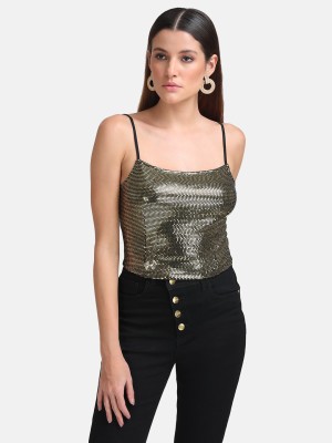 KAZO Casual Embellished Women Gold Top