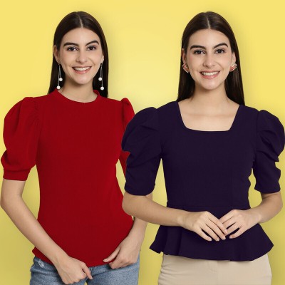 METRONAUT Casual Solid Women Maroon, Purple Top