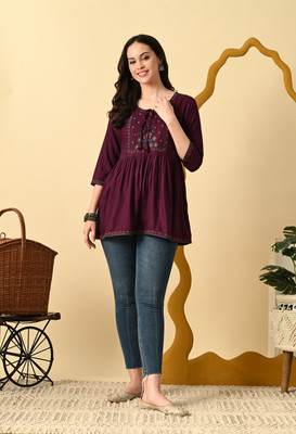 Glowworld Party Printed Women Maroon Top