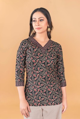 Jeniltextiles Casual Printed Women Black, Red Top