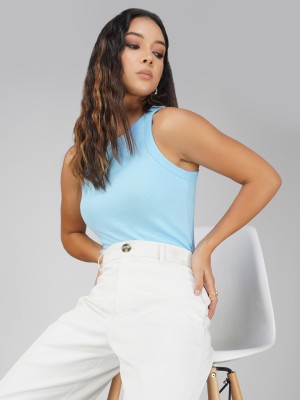 Lagashi Casual Solid Women Light Blue Top