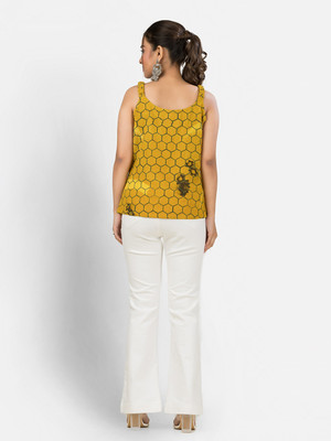 Crazy Needle Casual Printed Women Yellow Top