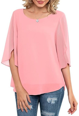 KITTOO Casual Solid Women Pink Top