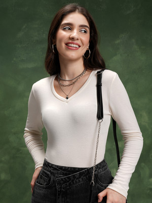 Tokyo Talkies Casual Solid Women White Top