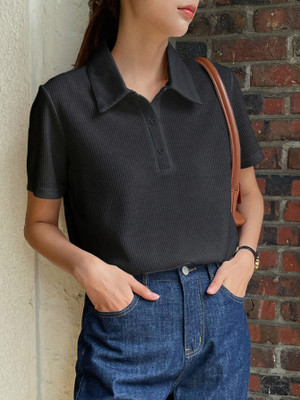 Leriya Fashion Casual Solid Women Black Top