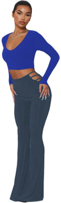 THE BLAZZE Casual Solid Women Dark Blue Top