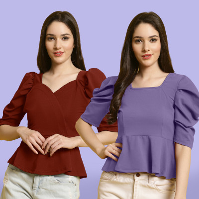 Fabflee Casual Solid Women Multicolor Top