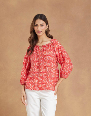 Fabindia Casual Printed Women Red Top