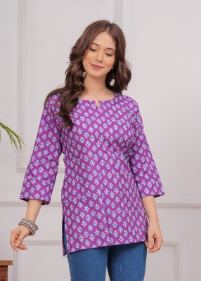 HINGLAJRAJ Women Block Print Straight Kurta(Purple)