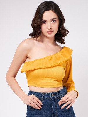 ZIMA LETO Casual Self Design Women Yellow Top