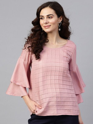 ZIMA LETO Casual 3/4 Sleeve Solid Women Purple Top