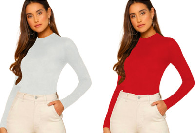 NAVYANKAA Casual Solid Women Red, White Top