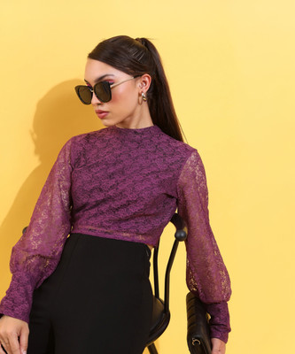 Tokyo Talkies Casual Solid Women Purple Top