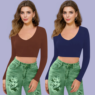 Dream Beauty Fashion Casual Solid Women Dark Blue, Brown Top