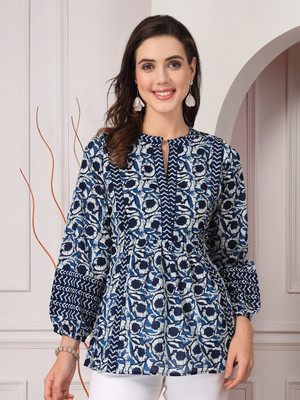 Kavisaa Casual Printed Women Blue, White Top