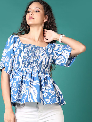 V-MART Casual Printed Women Blue Top