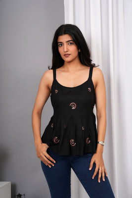 VYMO Casual Printed Women Black Top