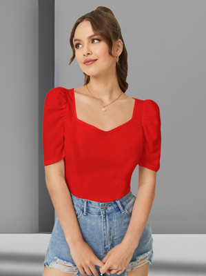 Maheshvi Casual Solid Women Red Top
