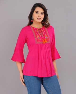 Chhinpa Casual Embroidered Women Pink Top