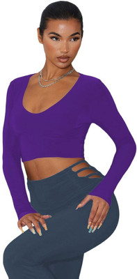 THE BLAZZE Casual Solid Women Purple Top