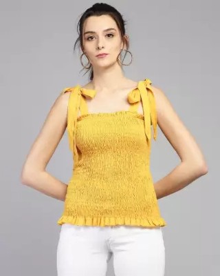 TANDUL Casual Solid Women Yellow Top