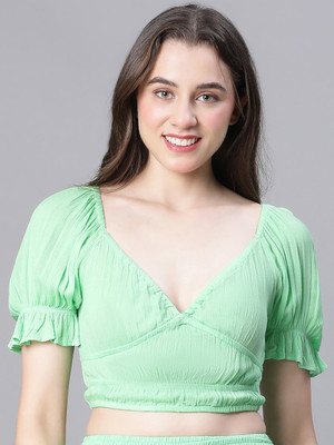 OXOLLOXO Casual Solid Women Light Green Top
