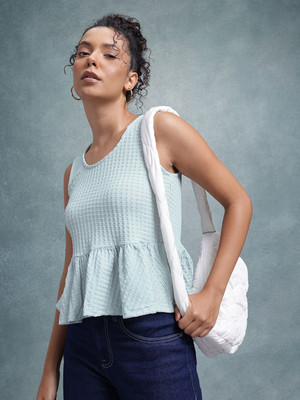 Roadster Casual Self Design Women Green Top