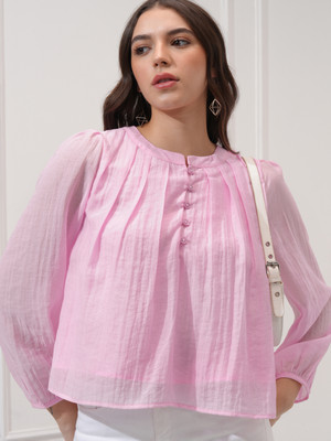 Tokyo Talkies Casual Solid Women Pink Top
