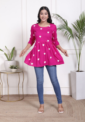 LUCKVIFASHION Casual Printed Women Red Top