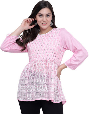Fashion Senoraa Casual Printed Women Pink, White Top